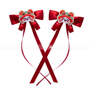 Kẹp tóc đầu lân đỏ Trung Thu có rải ruy băng, mang ý nghĩa may mắn, tài lộc, bình an - Độc quyền OH KIDS