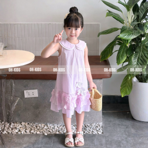 Váy Bé Gái Mùa Hè, Thiết Kế Cổ Sen Dáng Suông Phối Bèo, Phù Hợp Đi Chơi, Sinh Nhật OH KIDS OH47