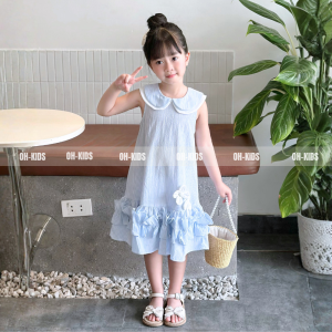 Váy Mùa Hè Bé Gái, Thiết Kế Cổ Sen Dáng Suông Phối Bèo, Phù Hợp Đi Chơi, Đi Biển OH KIDS OH47