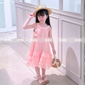 Đầm bé gái voan xếp tầng màu hồng pastel dễ thương, đính hoa 3D, phù hợp đi tiệc, sinh nhật OH KIDS OH39