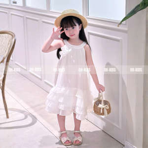 Váy bé gái mùa hè voan xếp tầng màu trắng dễ thương, phù hợp đi tiệc, sinh nhật OH KIDS OH39